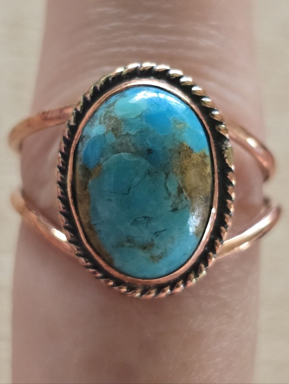 Kingman Turquoise Cabochon Ring In Copper, Southwestern